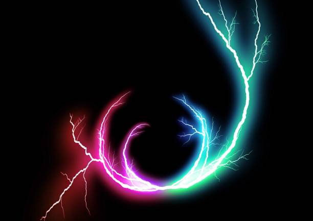 istock Abstract 3d illustration of colorful lightning swirls on a black background with text space 2193200295