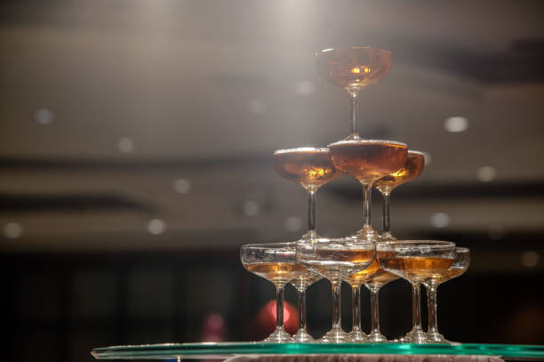 istock small tower of champagne's glass in wedding reception party 2193200606