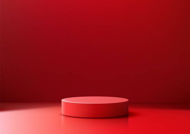 istock Chinese New Year 3D Red Cylindrical Podium with Reflective Floor and Bold Monochromatic Design for Product Displays and Showcases 2193206241