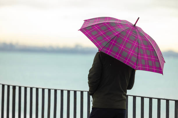 A digitally generated image featuring an umbrella with particles set against a vibrant neon lighting background, symbolizing protection, technology and futuristic aesthetics. This conceptual design represents security, digital transformation and innovation, making it ideal for cyber security, weather protection and abstract themes.