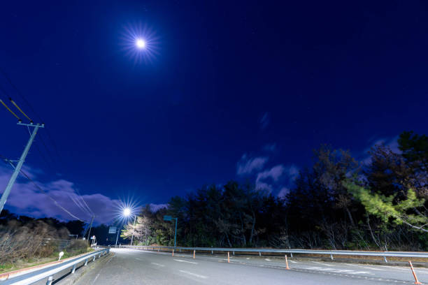A Quiet Road Illuminated by Moonlight and Stars