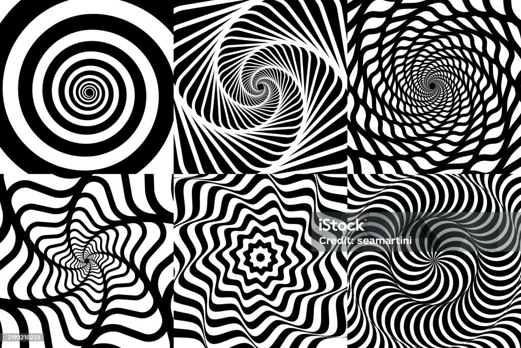 Hypnotic Patterns Vector Psychedelic Hypnotic Swirl Spiral Patterns Set Stock Illustration ...