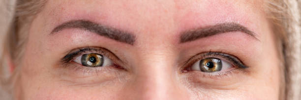 istock Permanent makeup eyebrows, close-up on eyes, fresh look just after the procedure. 2193216944
