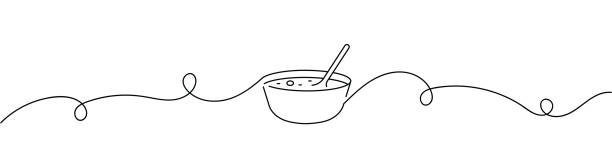 One Continuous Line Drawing of Soup Icon. Single Line Vector Illustration One Continuous Line Drawing of Soup Icon. Single Line Vector Illustration bowl stock illustrations