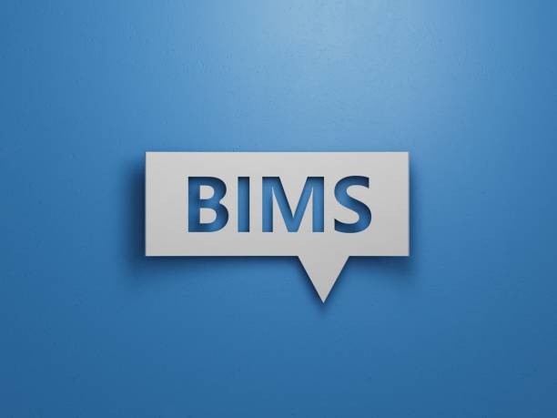istock bims word concept. Speech Bubble.Minimalist Abstract Design With White Cut Out Paper.3D rendering on blue background. 2193222522
