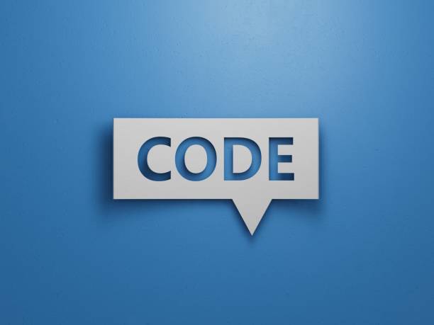 istock Speech Bubble block with CODE business word.Minimalist Abstract Design With White Cut Out Paper.3D rendering on blue background. 2193222553