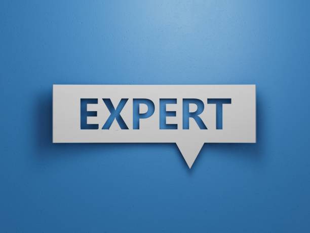 istock Speech Bubble block with EXPERT business word. Mission.Minimalist Abstract Design With White Cut Out Paper.3D rendering on blue background. 2193222557