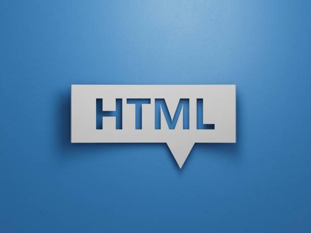 istock Speech Bubble block with HTML business word.Minimalist Abstract Design With White Cut Out Paper.3D rendering on blue background. 2193222576