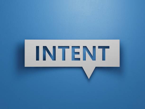 istock Speech Bubble block with INTENT business word.Minimalist Abstract Design With White Cut Out Paper.3D rendering on blue background. 2193222579