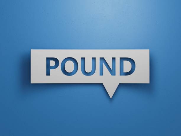 istock Speech Bubble block with POUND business word.Minimalist Abstract Design With White Cut Out Paper.3D rendering on blue background. 2193222595