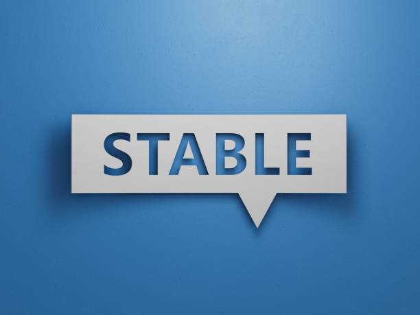 istock Speech Bubble block with STABLE business word.Minimalist Abstract Design With White Cut Out Paper.3D rendering on blue background. 2193222601