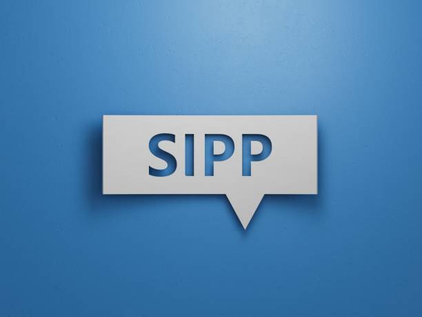 istock Speech Bubble block with SIPP business word.Minimalist Abstract Design With White Cut Out Paper.3D rendering on blue background. 2193222604