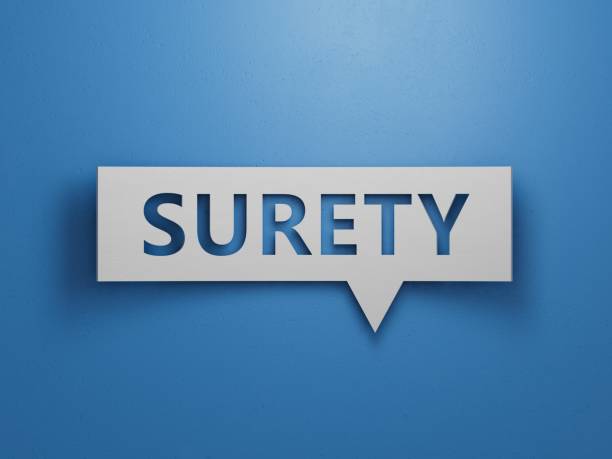 istock Speech Bubble block with SURETY business word.Minimalist Abstract Design With White Cut Out Paper.3D rendering on blue background. 2193222612