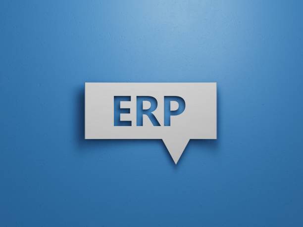 istock Speech Bubble with erp text. Financial, marketing.Minimalist Abstract Design With White Cut Out Paper.3D rendering on blue background. 2193222629