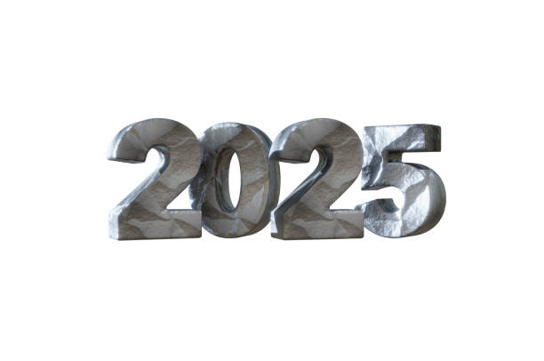 istock 3D Illustration, font 2025 background new year , Metallic surface with dents around 2193225809