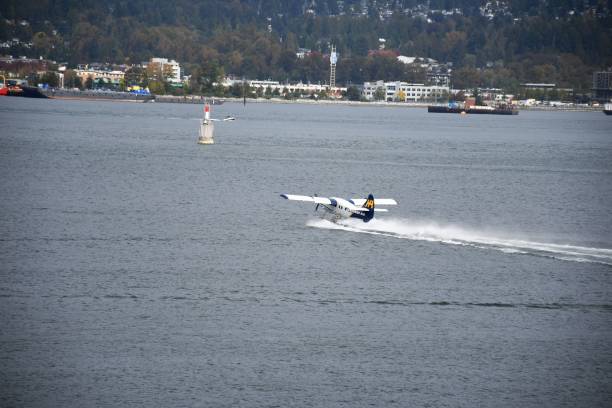 Vancouver, British Columbia, Canada - August 16, 2011: View on Vancouver bay and mooring of seaplanes. BC Canada