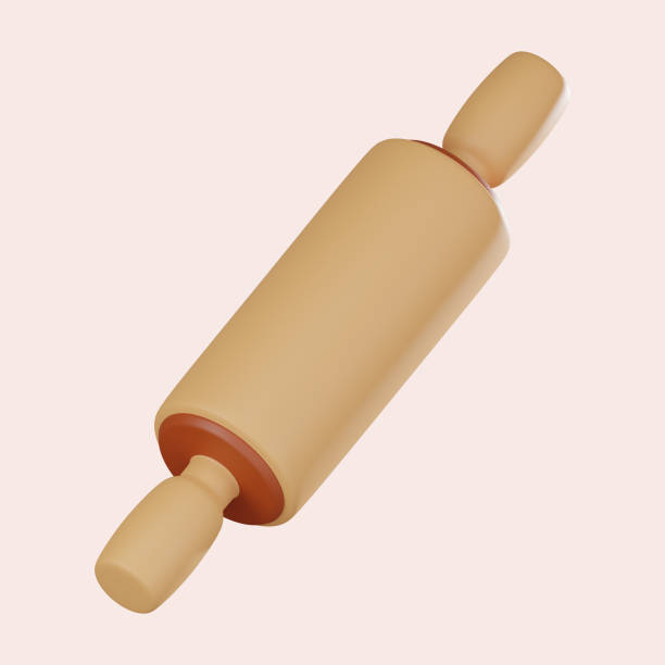 3D render, Wooden Rolling Pin for Pastry and Baking Themes, Icon Illustration