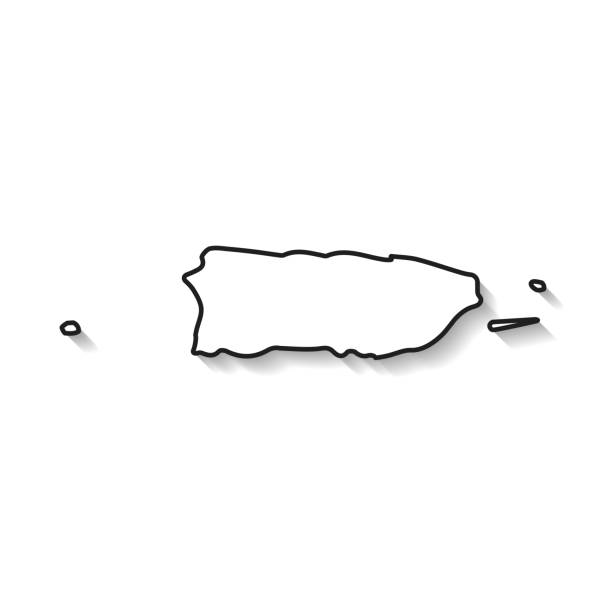 Puerto Rico map with black outline and shadow on white background Map of Puerto Rico isolated on a blank background with a black outline and shadow. Vector Illustration (EPS file, well layered and grouped). Easy to edit, manipulate, resize or colorize. Vector and Jpeg file of different sizes. puerto rico silhouette stock illustrations