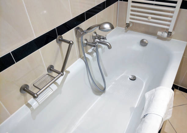 istock Modern Bathroom with Safety Rails and Shower Fixture for Accessibility and Comfort 2193233281