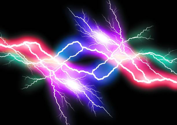 3d illustration of colorful lightning bolts shining on a black background