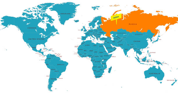 World Map Country Of Russia With Geographic Details Stock World Map Country Of Russia With Geographic Details 
