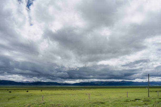 Plateau mountains and grass on a cloudy day