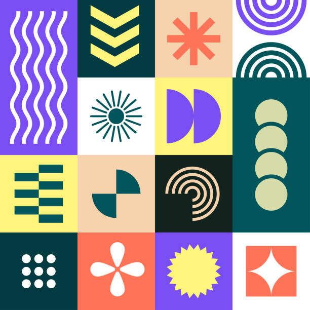 ilustrații de stoc cu forme și modele geometrice retro-moderne - element de proiectare
