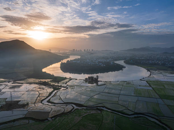 Drone view of Nha Trang city from northside, Khanh Hoa province, central Vietnam
