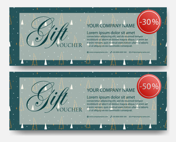 Christmas holiday voucher design. Winter golidays gift certificate design vector layout with xmas tree. Merry Christmas sale vector illustration with omella branches and berries