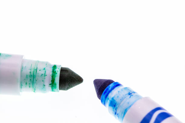 Green Blue marker close up with white background . High quality photo