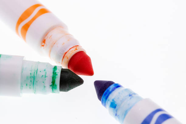 istock Orange Green Blue marker close up with white background 2193271227