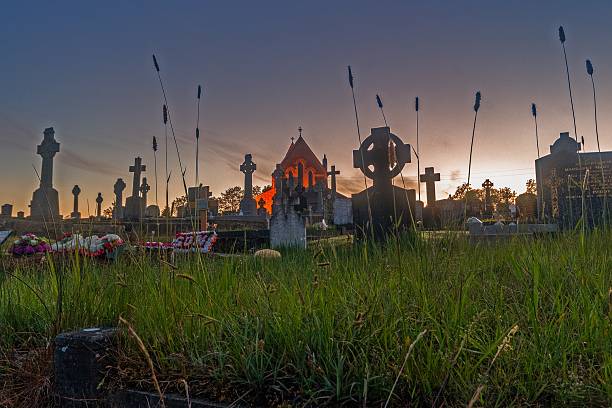 istock Old Scottish cemetery with historic church at dusk 2193274067