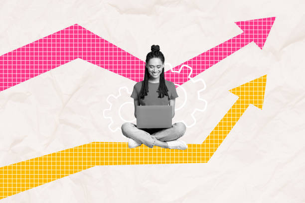 istock Collage image sketch of successful happy woman working remote increasing improving earring money isolated on drawing background 2193274114
