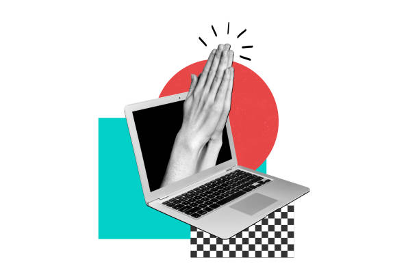 istock Collage 3d pinup pop sketch image of praying arms growing apple samsung modern device isolated white color background 2193275229