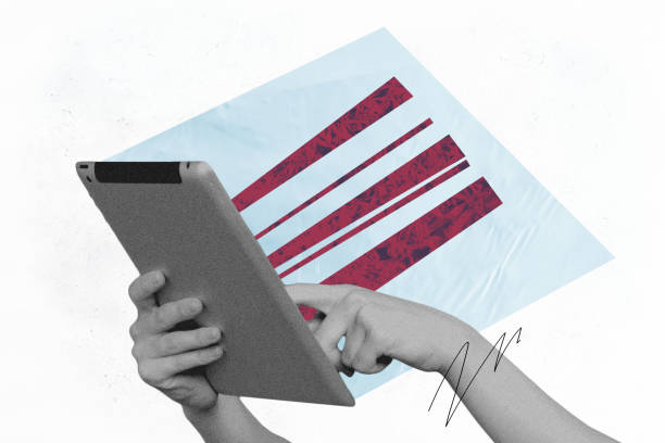 istock Illustration composite photo collage of human hands holding tablet fingers browsing eshop choose products isolated creative background 2193276429