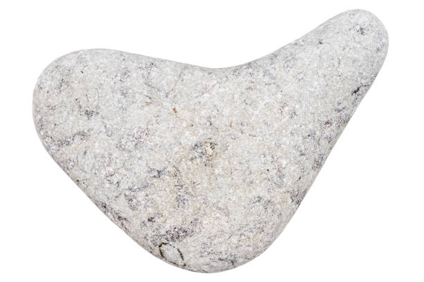 Top view of single gray pebble isolated on white background.