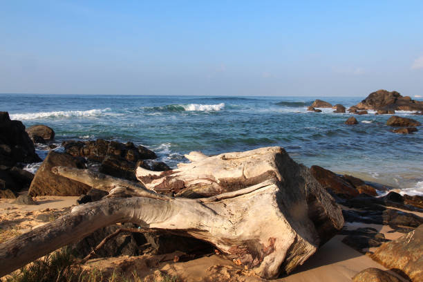 istock Picturesque coastal view with sandy beach surrounded by rocks and soft ocean waves under clear blue sky. Perfect for nature, travel or relaxation themes 2193280104