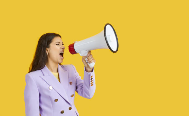 istock Latin woman scream in loudspeaker make announcement 2193289847