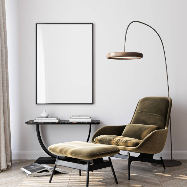 istock Frame mockup, ISO A paper size. Living room wall poster mockup. Interior mockup with house background. Modern interior design. 3D render 2193299525