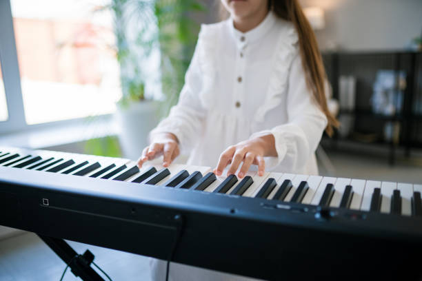 istock Girl hands on electric piano keys 2193307449