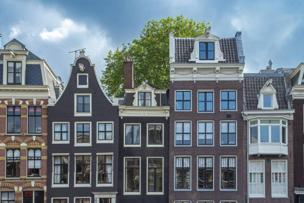 Dutch architecture. Houses in Amsterdam. Netherlands. Horizontally.