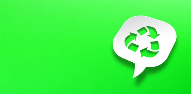 istock Recycling symbol in white speech bubble on green background 2193313935