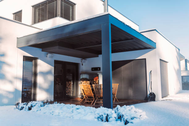 istock Modern House terrace with Snowy Patio 2193323811