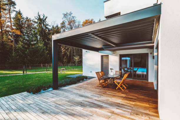 istock Modern Outdoor House terrace Patio with Pool View 2193323816