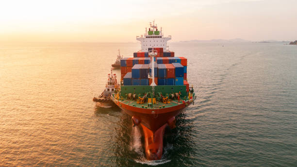 istock Aerial front view of cargo ship carrying container and running for export cargo yard port to custom ocean concept technology transportation , customs clearance, webinar banner forwarder mast 2193323840