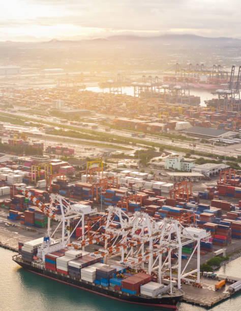 istock Shipyard Cargo Container Sea Port Freight forwarding service logistics and transportation. International Shipping Depot Custom Port for import export trade Transport Business manufacturing 2193323876