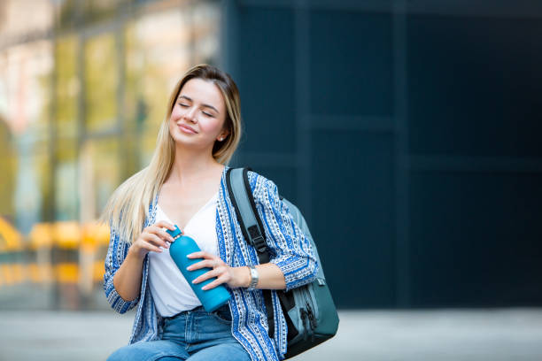 istock Healthy Traveler with Water Bottle and Backpack 2193324117