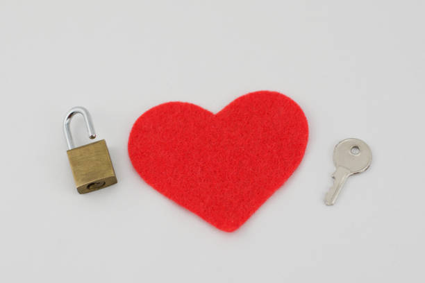 A heart-shaped lock on the chain above the lake on the bridge symbolizes a new family.