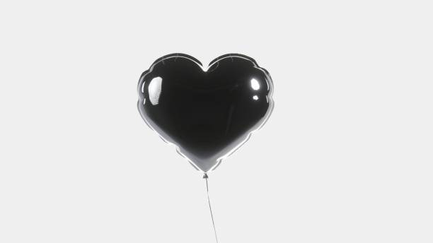 Abstract 3D horizontal white backgrounds Valentine heart black reflective balloon rotation minimal conceptual advertising ideas festive seasonal anniversary romantic feeling celebrate greeting wallpaper