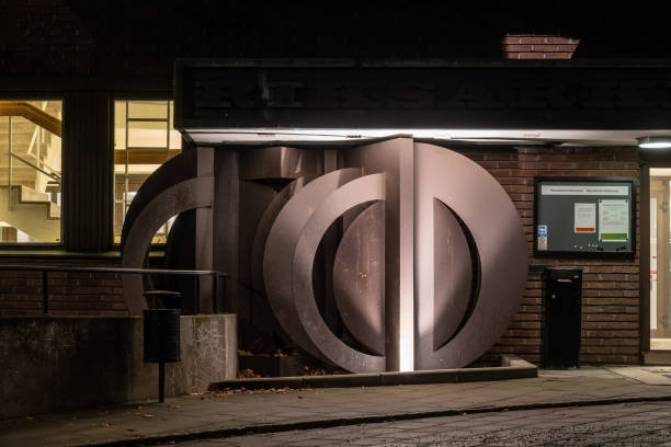 Stockholm, Sweden Nov 27, 2024 A  wall sculpture at the entrance ot the Riksarkivet, or the National Archives.
